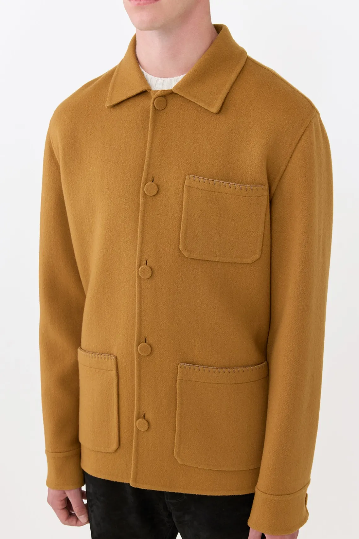 Ulu Chore Jacket in Yellow Ochre Double-face Recycled Cashmere