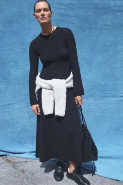 Uriel Knit Maxi Dress in Black Brushed Cashmere
