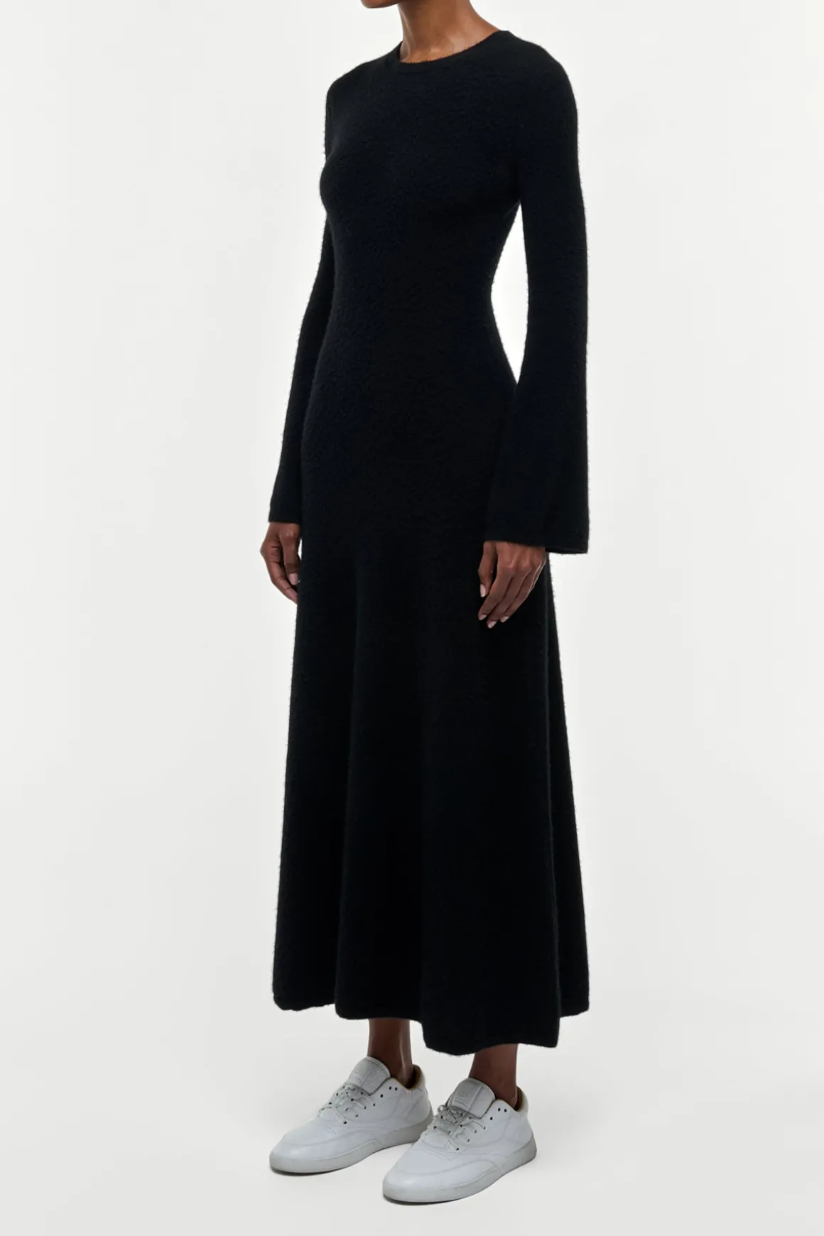 Uriel Knit Maxi Dress in Black Brushed Cashmere