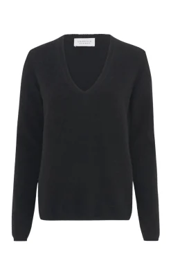 Vesper Knit V-Neck Sweater in Black Brushed Cashmere