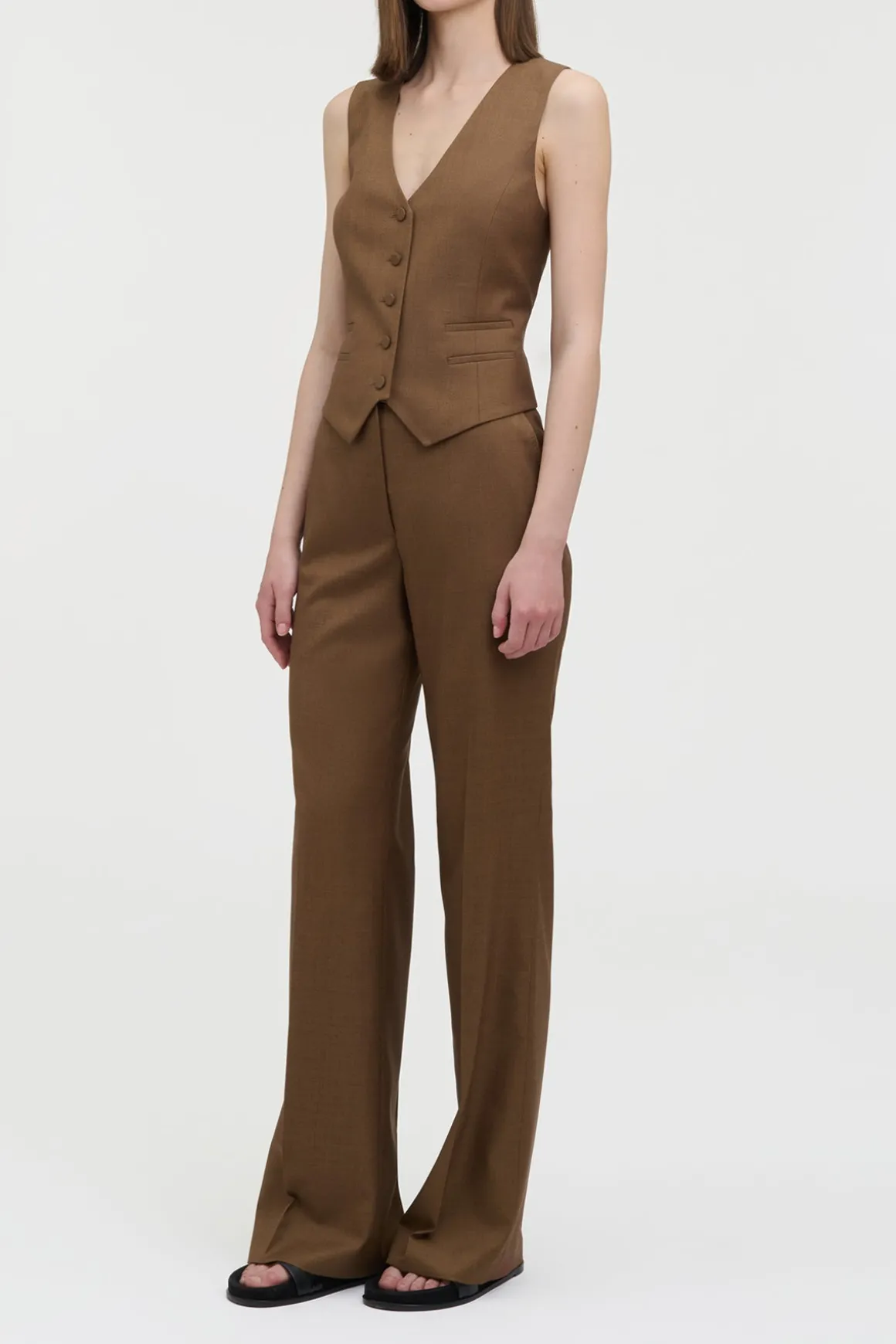 Vesta Flare Pant in Chestnut Wool Silk