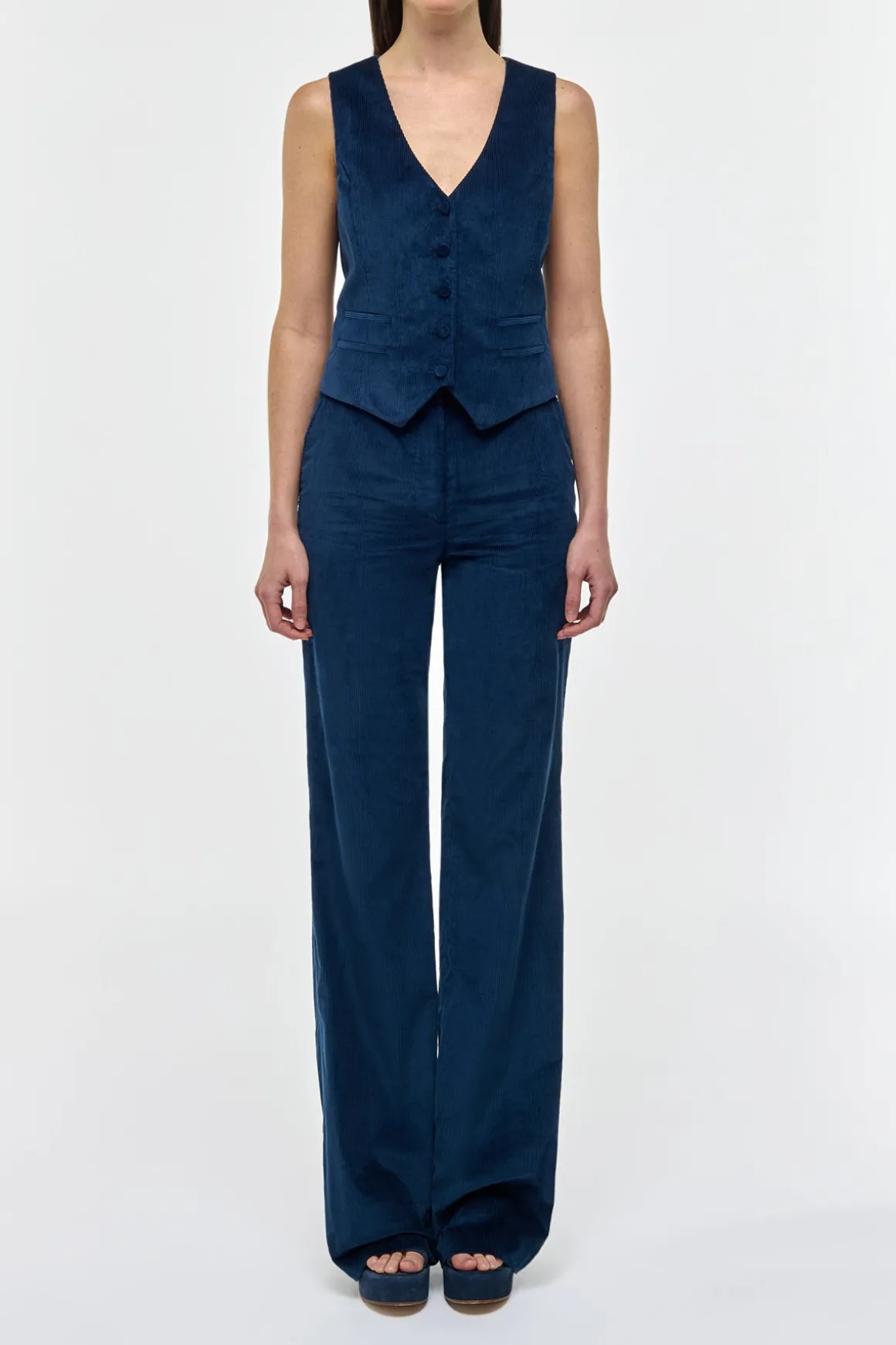 Vesta Flare Pant in Electric Navy Sea Island Cotton Corduroy