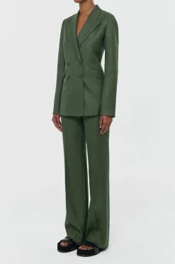 Vesta Flare Pant in Olive Virgin Wool Silk with Linen