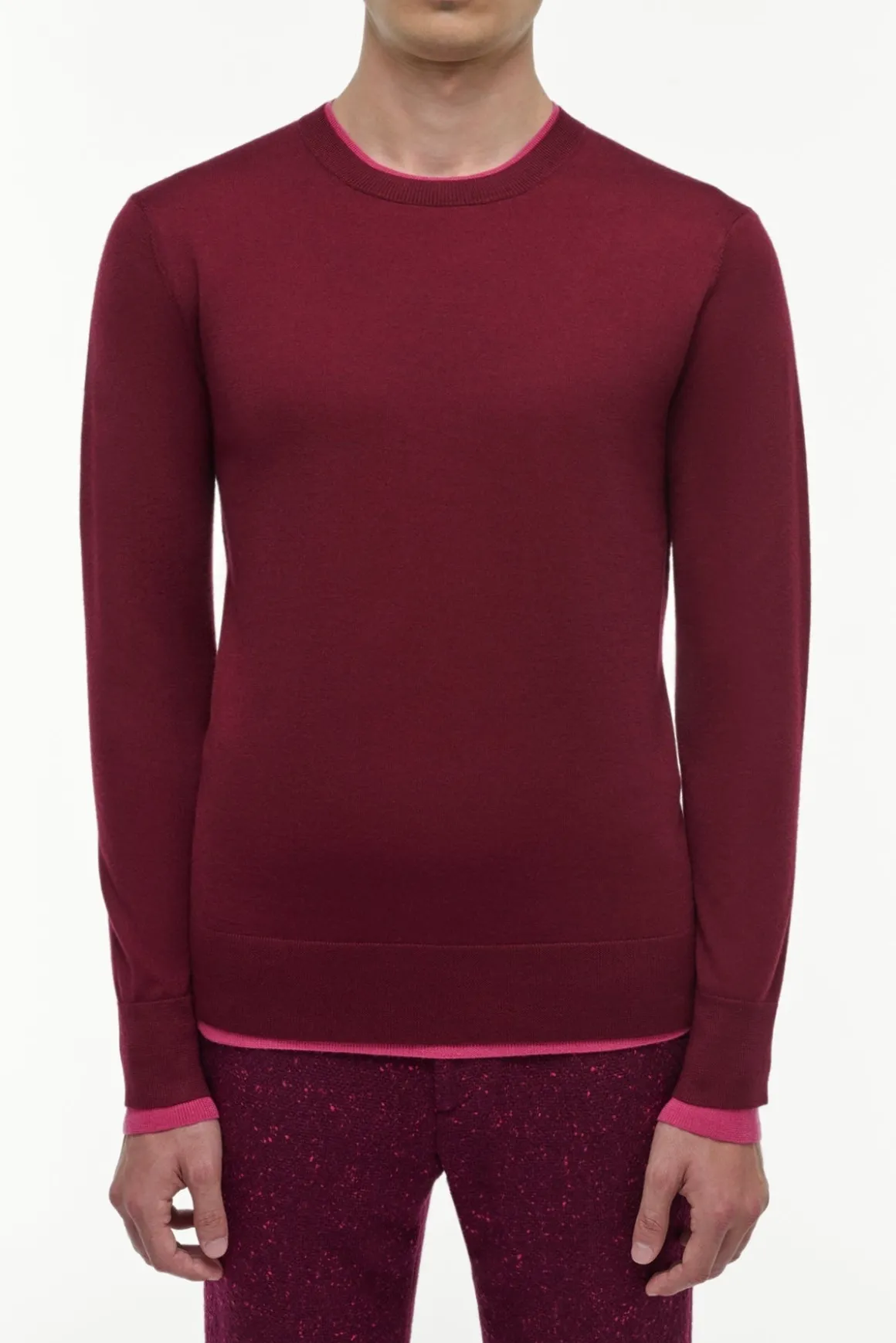 Wells Reversible Knit Sweater in Bordeaux & Fuchsia Cashmere Silk