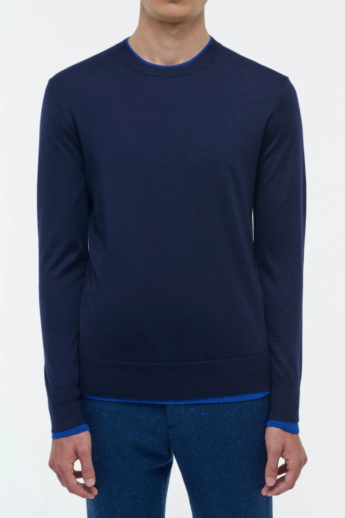Wells Reversible Knit Sweater in Electric Navy & Cobalt Cashmere Silk