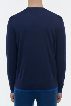 Wells Reversible Knit Sweater in Electric Navy & Cobalt Cashmere Silk