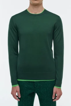 Wells Reversible Knit Sweater in English Green & Fluorescent Green Cashmere Silk