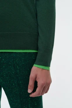 Wells Reversible Knit Sweater in English Green & Fluorescent Green Cashmere Silk