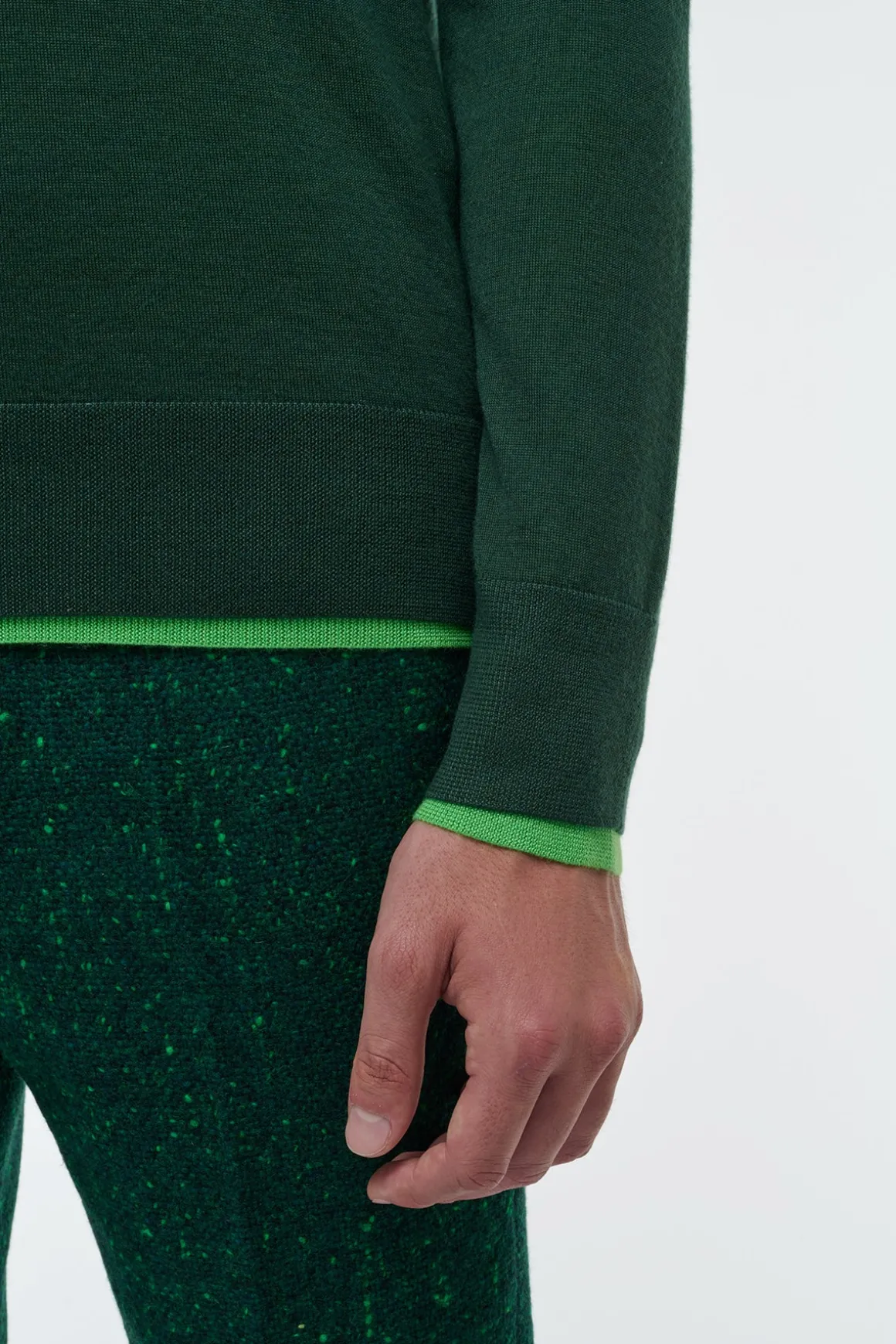 Wells Reversible Knit Sweater in English Green & Fluorescent Green Cashmere Silk