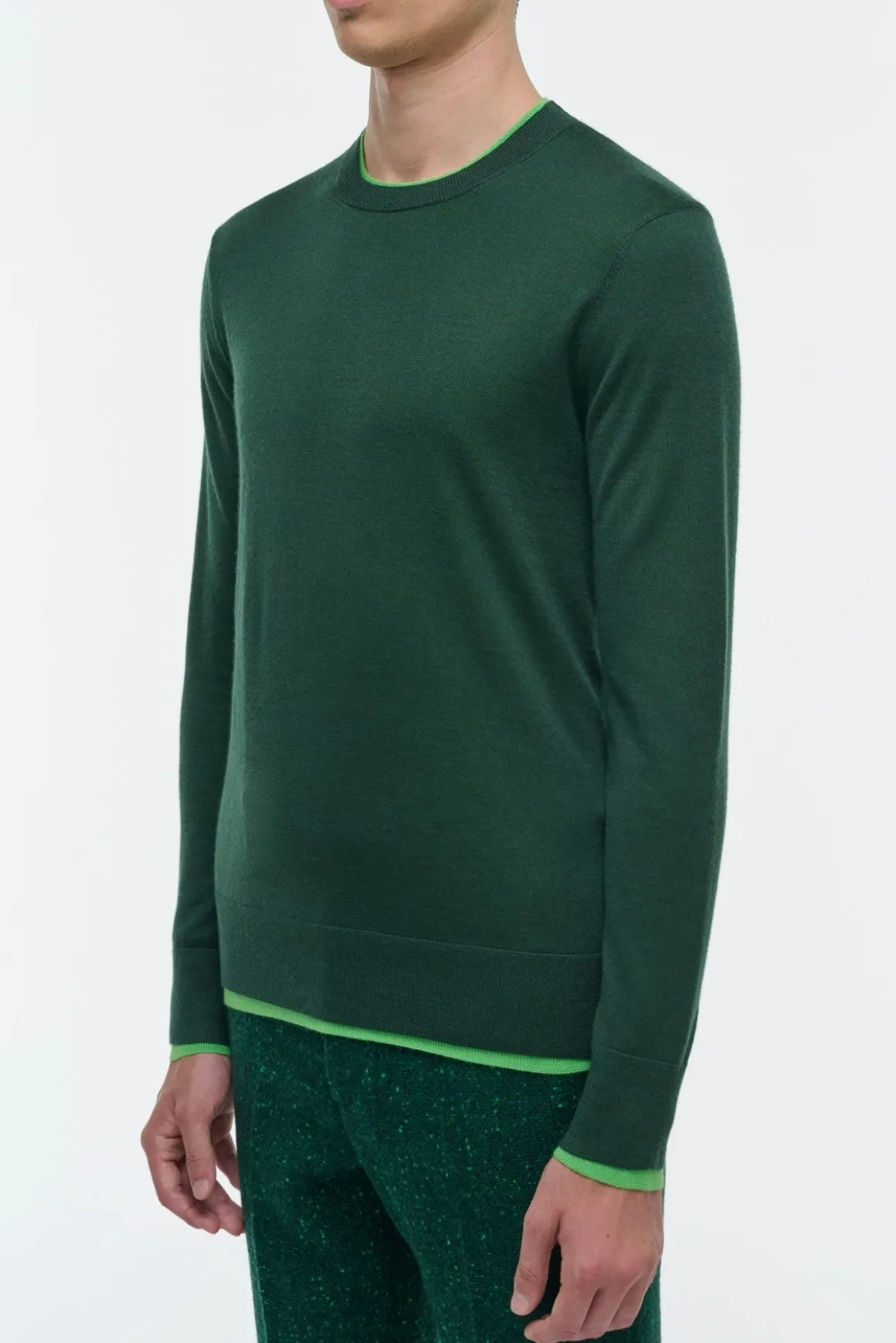 Wells Reversible Knit Sweater in English Green & Fluorescent Green Cashmere Silk