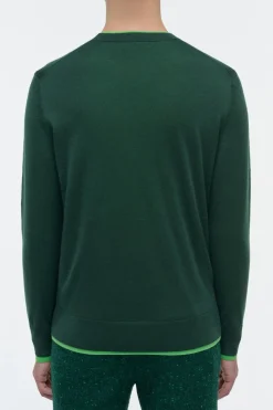 Wells Reversible Knit Sweater in English Green & Fluorescent Green Cashmere Silk