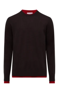 Wells Reversible Knit Sweater in Chocolate & Scarlet Red Cashmere Silk