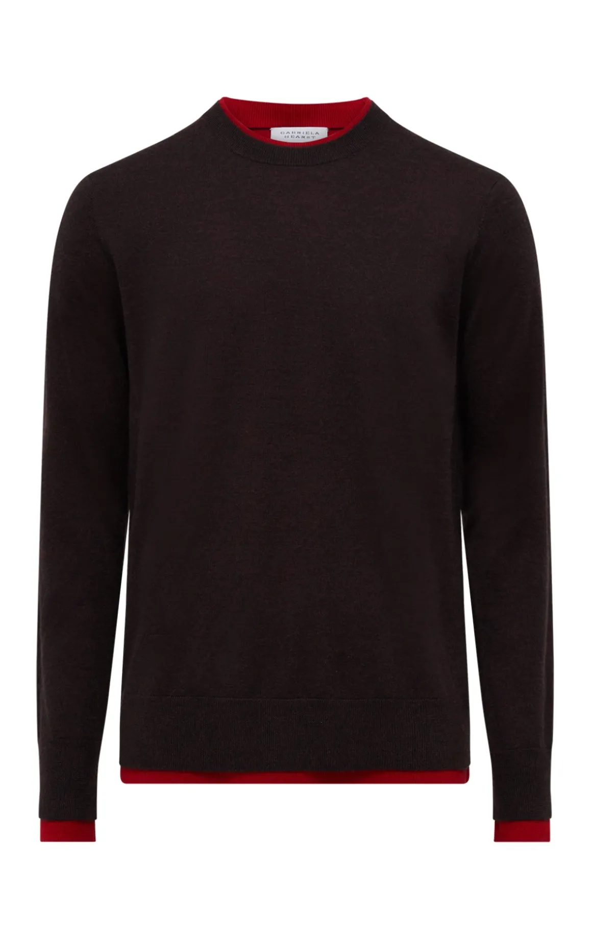Wells Reversible Knit Sweater in Chocolate & Scarlet Red Cashmere Silk