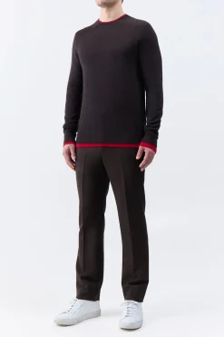 Wells Reversible Knit Sweater in Chocolate & Scarlet Red Cashmere Silk