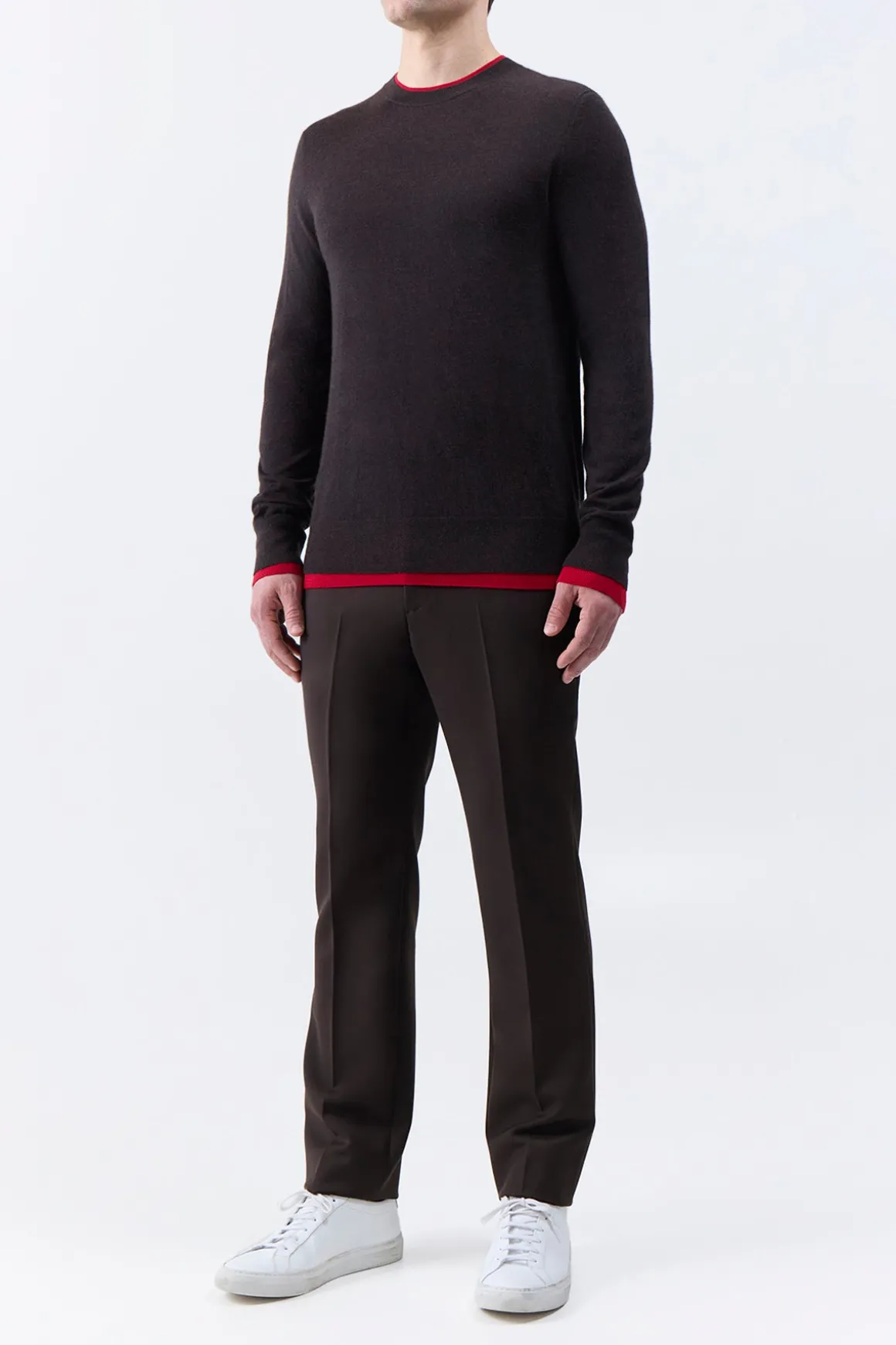 Wells Reversible Knit Sweater in Chocolate & Scarlet Red Cashmere Silk