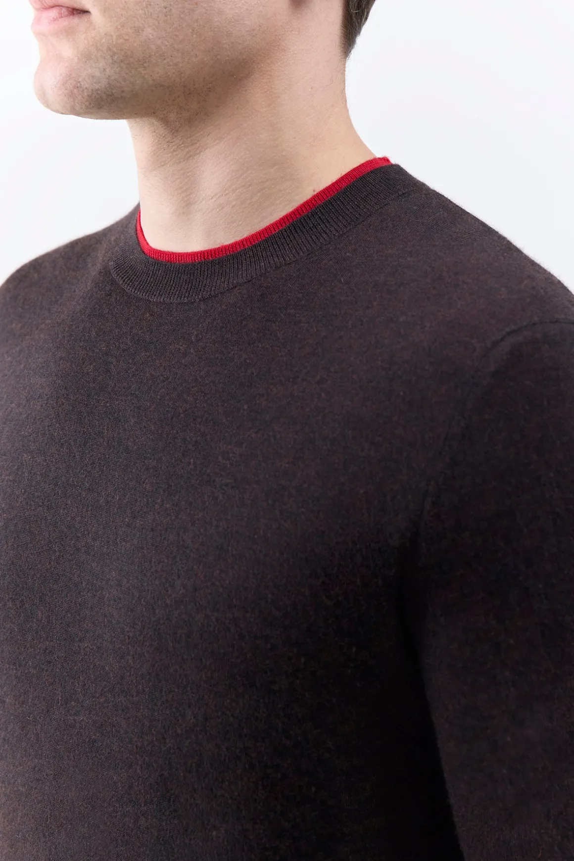 Wells Reversible Knit Sweater in Chocolate & Scarlet Red Cashmere Silk