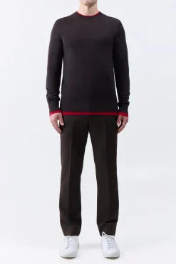 Wells Reversible Knit Sweater in Chocolate & Scarlet Red Cashmere Silk