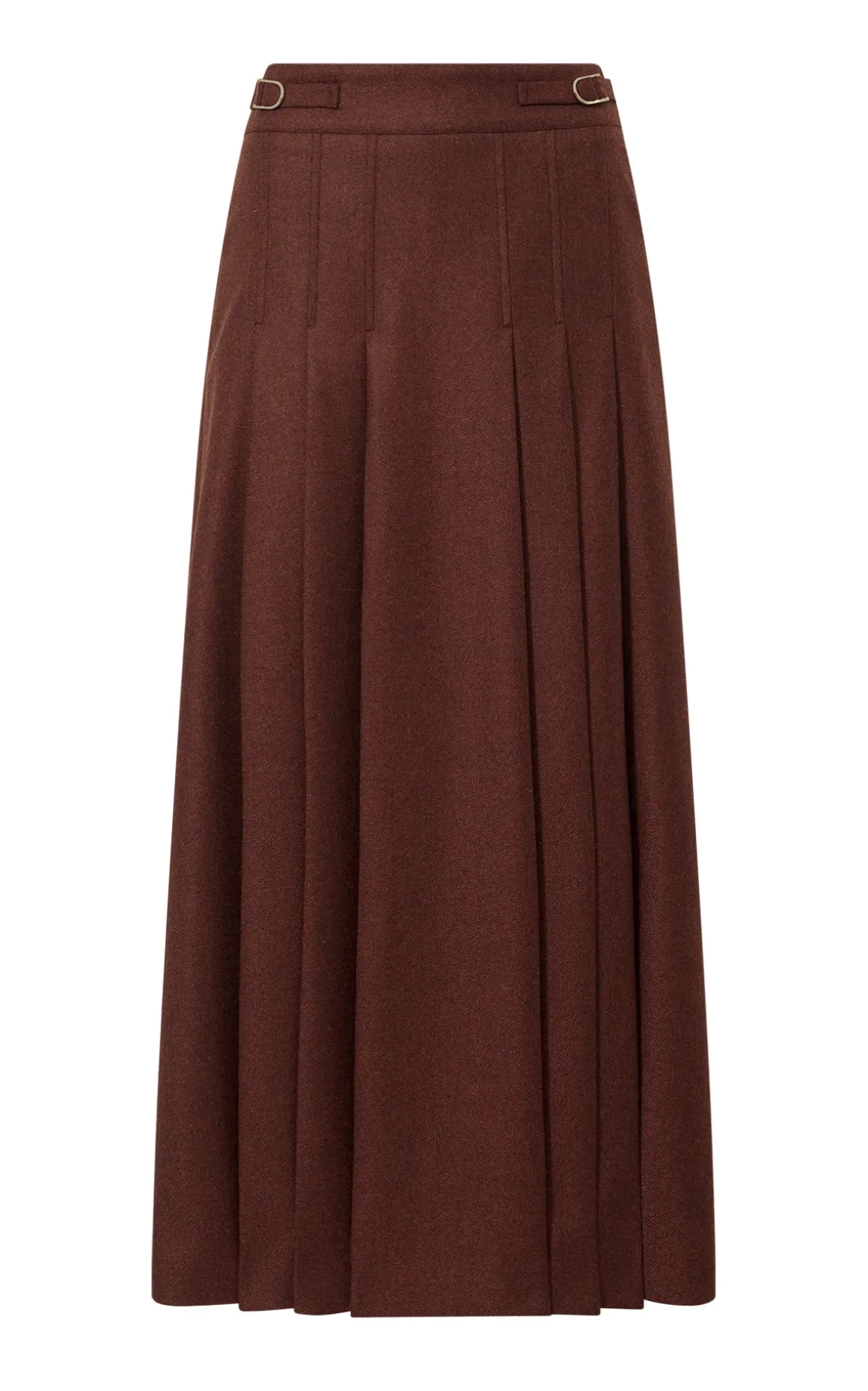 Wesley Pleated Midi Skirt in Burnt Sienna Wool Cashmere Flannel