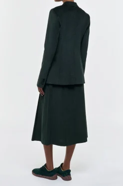 Wesley Pleated Midi Skirt in English Green Sea Island Cotton Corduroy