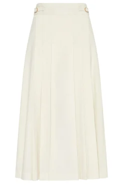 Wesley Pleated Midi Skirt in Ivory Sea Island Cotton Corduroy