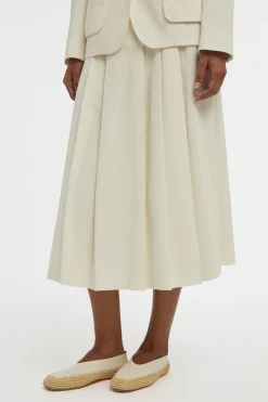 Wesley Pleated Midi Skirt in Ivory Sea Island Cotton Corduroy