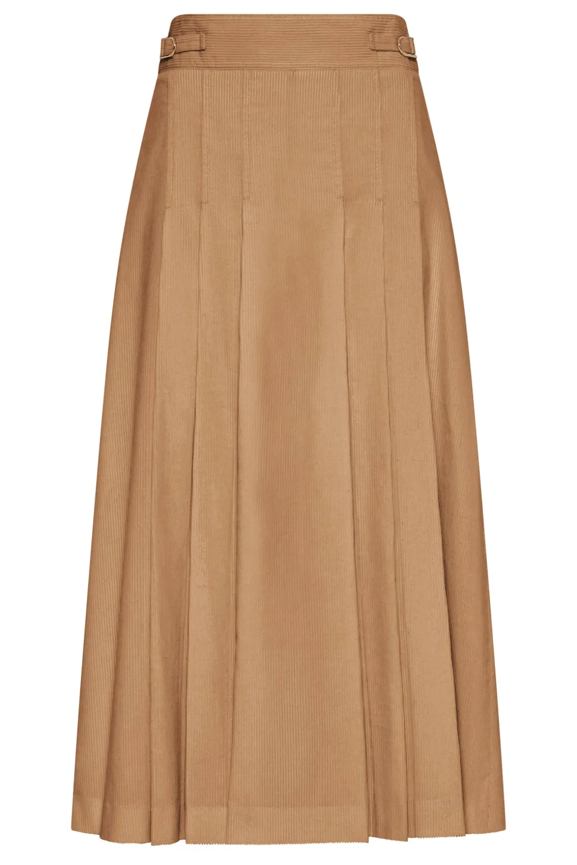 Wesley Pleated Skirt in Camel Sea Island Cotton Corduroy