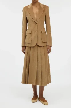 Wesley Pleated Skirt in Camel Sea Island Cotton Corduroy