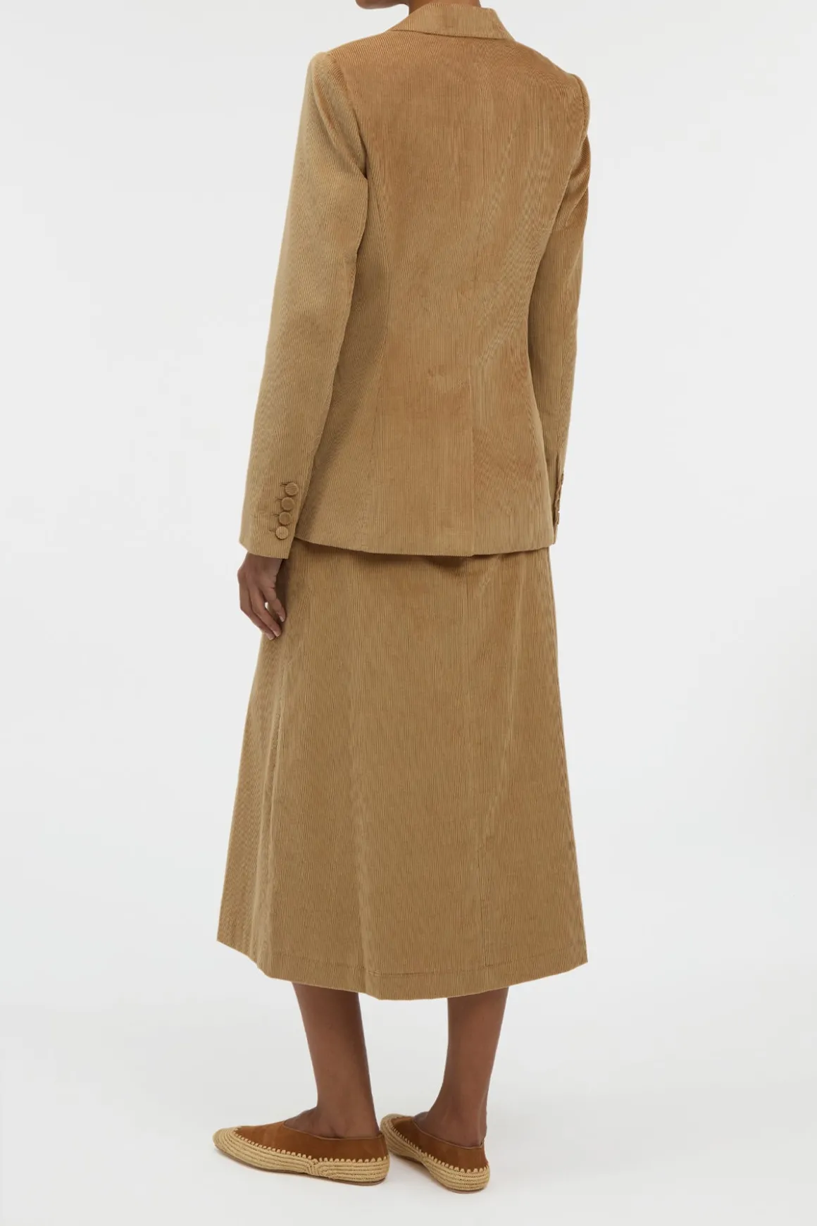 Wesley Pleated Skirt in Camel Sea Island Cotton Corduroy
