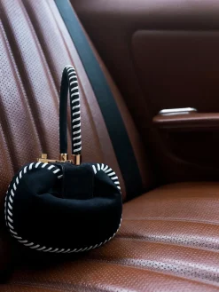 Whipstitch Demi Bag in Black Suede