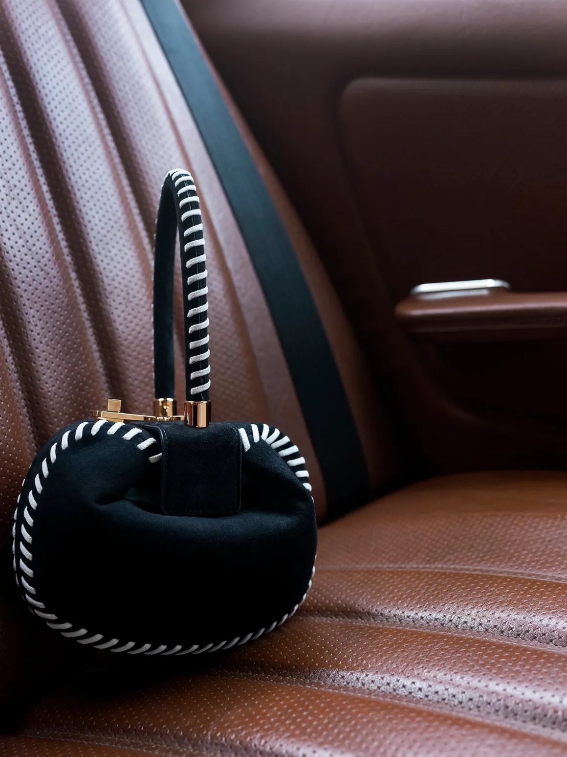 Whipstitch Demi Bag in Black Suede