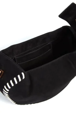 Whipstitch Demi Bag in Black Suede