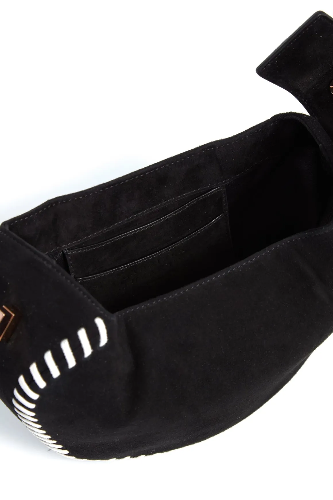 Whipstitch Demi Bag in Black Suede