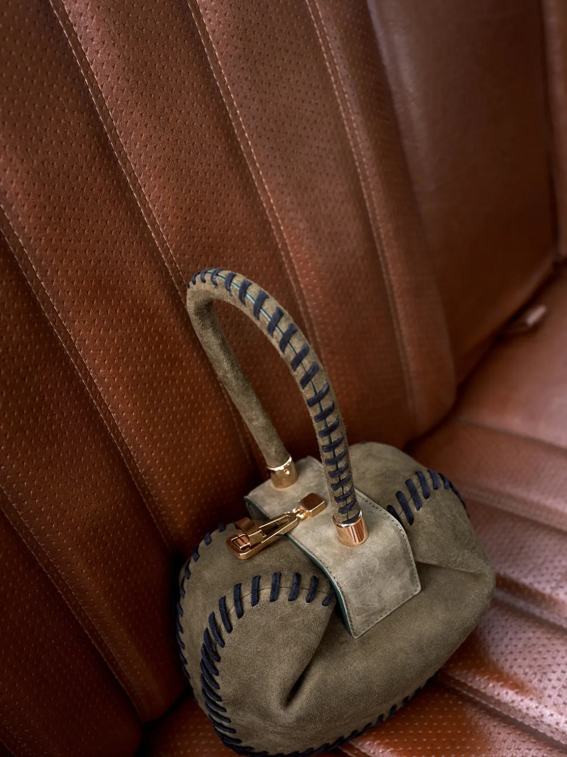 Whipstitch Demi Bag in Olive Suede