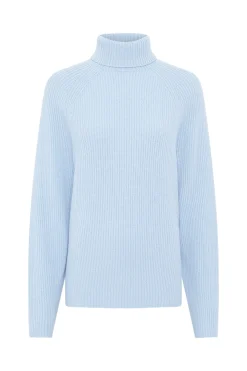 Wigman Knit Turtleneck Sweater in Light Blue Cashmere