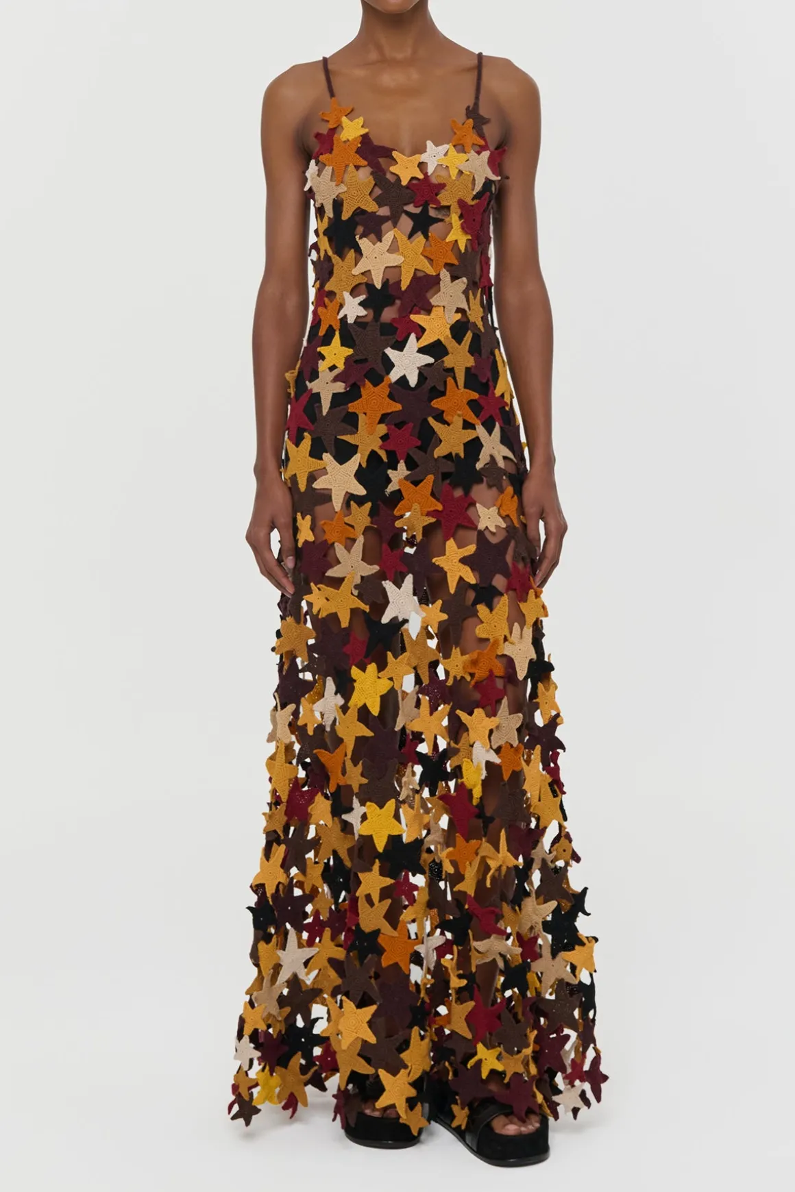 Yeshara Crochet Stars Maxi Slip Dress in Multi Cashmere