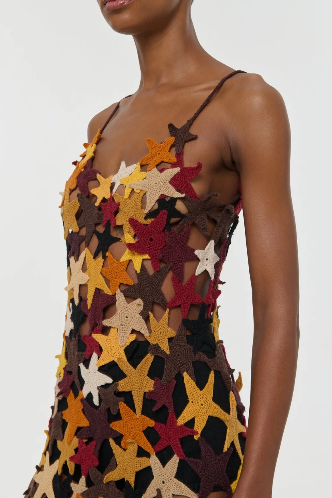 Yeshara Crochet Stars Maxi Slip Dress in Multi Cashmere