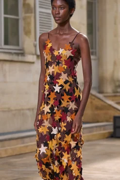 Yeshara Crochet Stars Maxi Slip Dress in Multi Cashmere