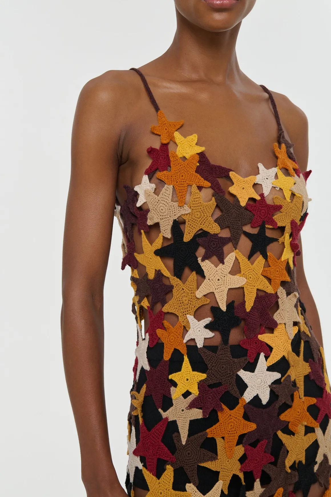 Yeshara Crochet Stars Maxi Slip Dress in Multi Cashmere