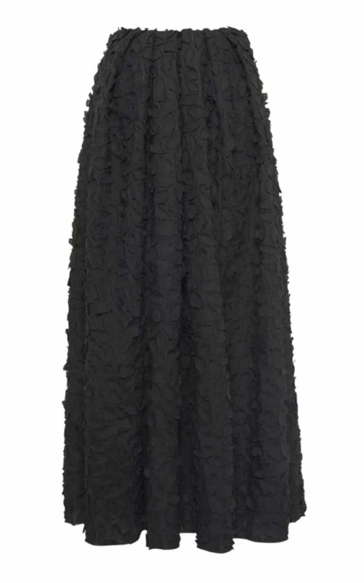 Zelia Embroidered Leaves Maxi Skirt in Black Linen