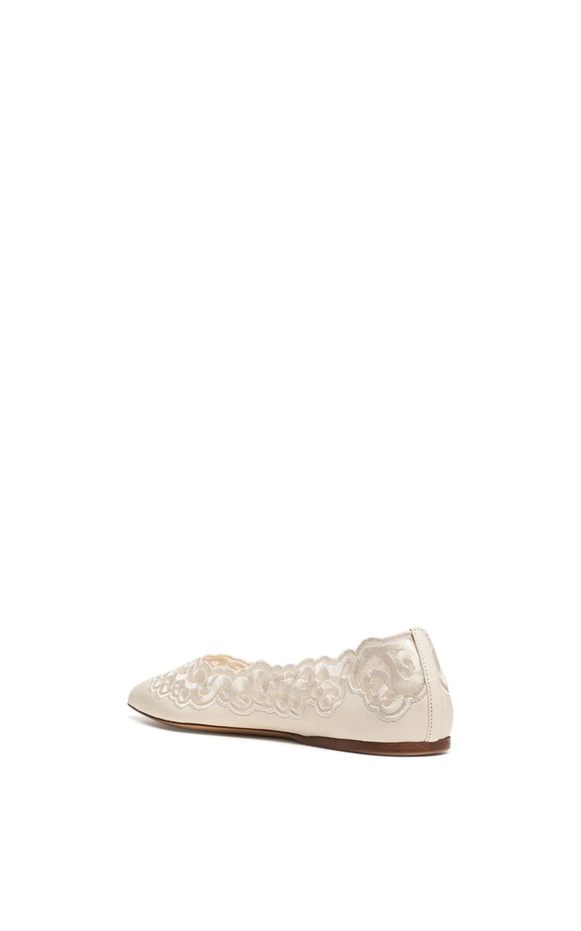Ziva Lace Ballerina Flat Shoe in Ivory Nappa Leather