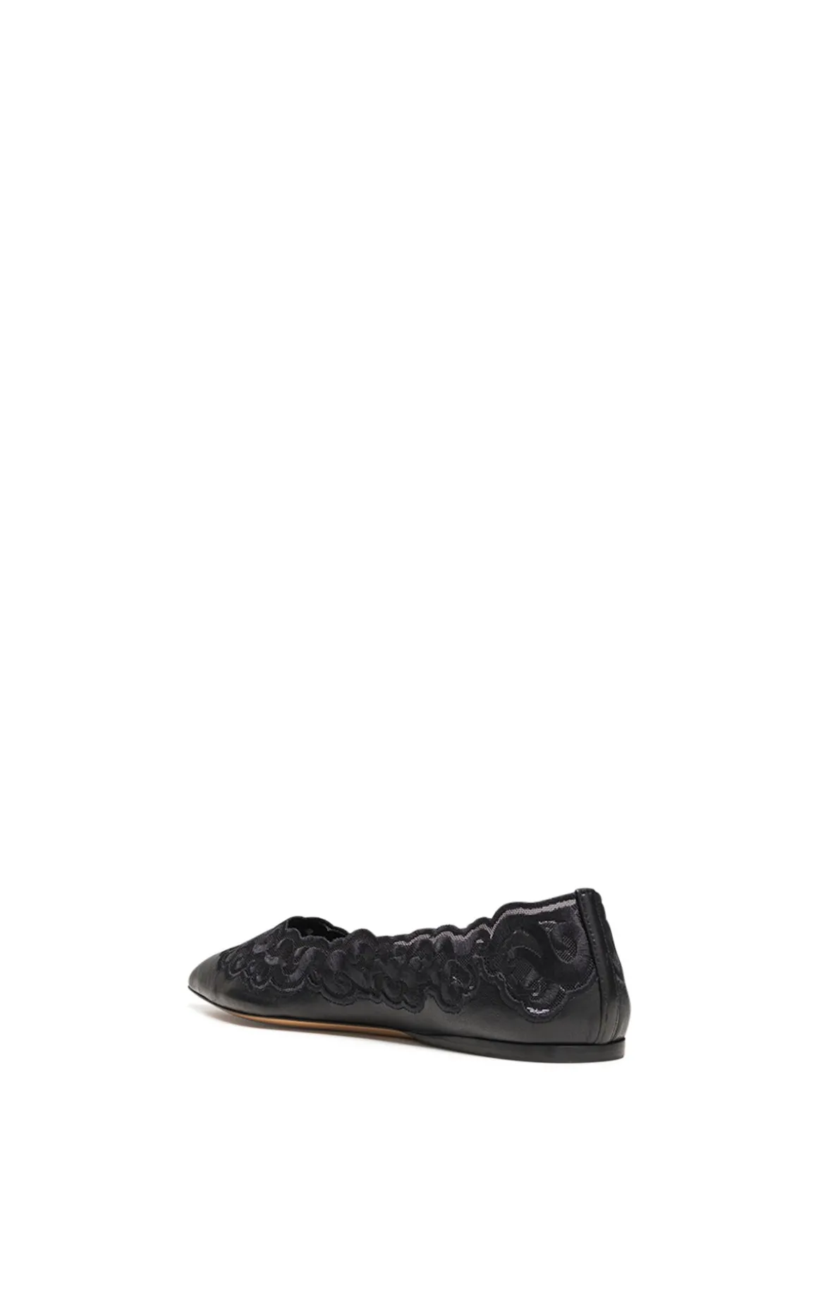 Ziva Lace Ballerina Flat Shoe in Black Nappa Leather