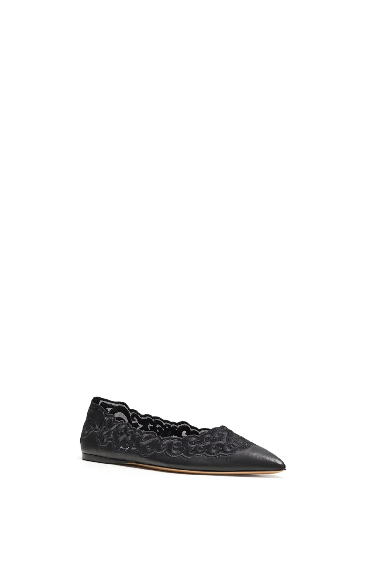 Ziva Lace Ballerina Flat Shoe in Black Nappa Leather