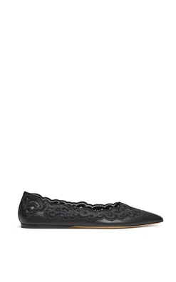 Ziva Lace Ballerina Flat Shoe in Black Nappa Leather