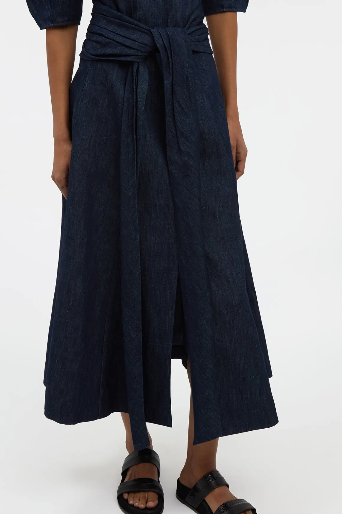 Zivan Knotted Maxi Skirt in Recycled Cotton Denim
